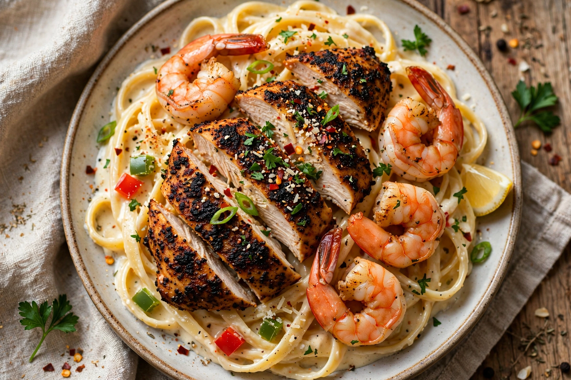 Cajun Chicken and Shrimp Alfredo