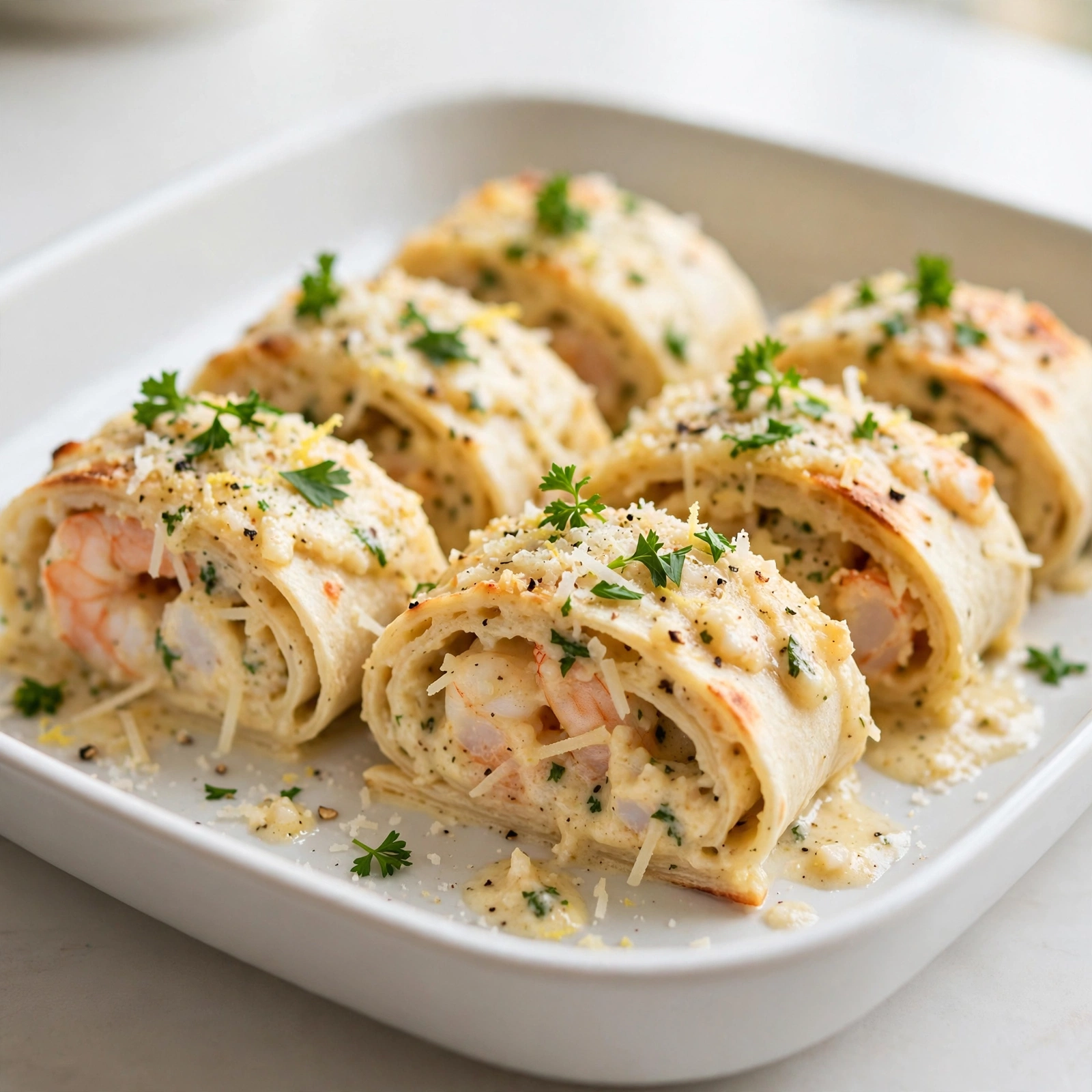 Creamy Garlic Parmesan Shrimp Roll-Ups