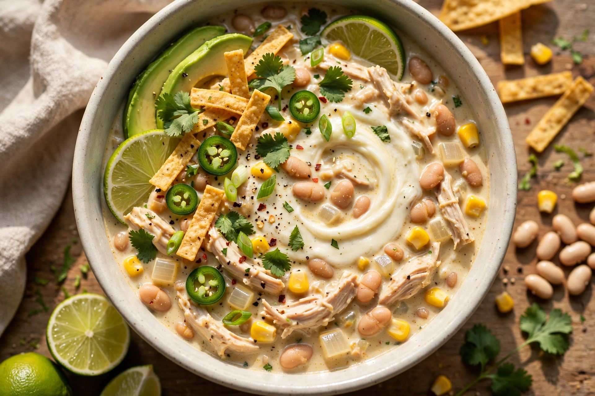 Crockpot White Chicken Chili with Cream Cheese