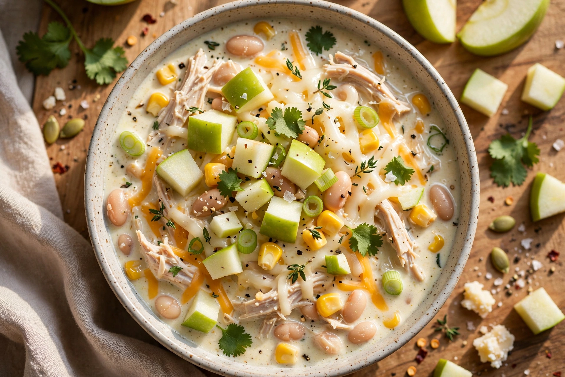 White Cheddar Apple Chicken Chili